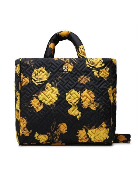 Tommy Hilfiger Torebka Flow Tote Floral AW0AW14380 Czarny. Czarne torebki klasyczne Tommy Hilfiger, bez wzorów, z materiału, bez dodatków. Za 539.99 zł.