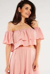 Krótki Top w Hiszpańskim Stylu - Pudrowa. Brązowe topy Awama, l, bez wzorów, z elastanu, bez kołnierzyka, bez ramiączek. Za 149.90 zł.