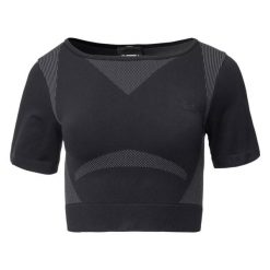 Damski crop top IQ Cross The Line Ingel. Czarne topy sportowe IQ, bez wzorów, na fitness i siłownię. Za 179.53 zł.