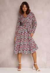 Czarno-Czerwona Sukienka Zellvia. Czarne sukienki Renee, l, bez wzorów, z materiału, bez kołnierzyka, bez ramiączek, midi, kopertowe. W wyprzedaży za 67.99 zł.