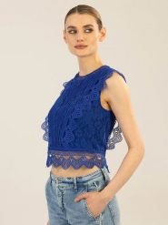 APART Top w kolorze niebieskim rozmiar: 36. Niebieskie topy Apart, bez wzorów, z koronki, bez kołnierzyka, bez ramiączek. Za 135.49 zł.