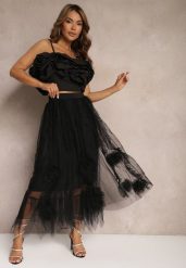 Czarna Spódnica High Waist z Gumką w Talii o Siateczkowym Wykończeniu Vikkissa. Czarne spódnice Renee, na spotkanie biznesowe, m, bez wzorów, eleganckie, maxi, dopasowane. W wyprzedaży za 107.99 zł.