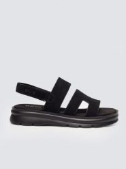 Sandały damskie ze skóry naturalnej zamszowej czarne TT274484 906. Czarne sandały BIG STAR, bez wzorów, ze skóry, eleganckie, bez obcasa, bez zapięcia. Za 189.99 zł.