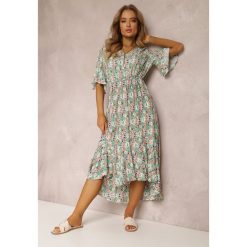 Jasnozielona Sukienka z Wiskozy Yevila. Zielone sukienki Renee, na imprezę, l, z aplikacjami, z wiskozy, retro, bez kołnierzyka, bez ramiączek, midi. W wyprzedaży za 53.99 zł.