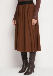 Brązowa Klasyczna Plisowana Spódnica z Gumką w Pasie Valentha. Brązowe spódnice Born2be, m, bez wzorów, z dzianiny, eleganckie, midi, dopasowane. W wyprzedaży za 84.99 zł.