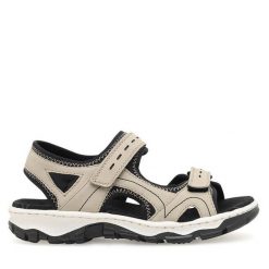 Sandały Rieker. Białe sandały Rieker, bez wzorów, bez obcasa, na płaskiej podeszwie, bez zapięcia. Za 309.99 zł.