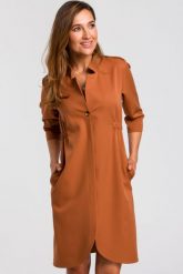 Sukienka marynarka elegancka żakietowa asymetryczna midi brązowa. Brązowe marynarki i żakiety Stylove, xl, bez wzorów, biznesowe, bez ramiączek. Za 309.00 zł.