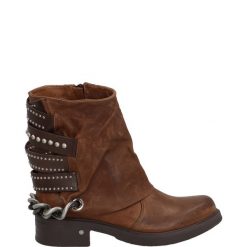 BOTKI DAMSKIE H122 RAG CACAO. Botki Venezia, bez wzorów, ze skóry, bez obcasa, bez zapięcia. Za 389.00 zł.