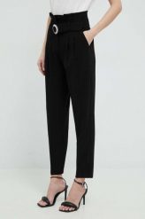 Morgan spodnie damskie kolor czarny proste high waist. Czarne spodnie materiałowe Morgan, bez wzorów, z materiału, z podwyższonym stanem. Za 349.99 zł.