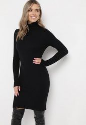 Czarna Sukienka Midi z Golfem o Sweterkowym Fasonie Abdone. Czarne sukienki Born2be, bez wzorów, bez kołnierzyka, bez ramiączek, midi. W wyprzedaży za 84.99 zł.