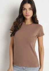 Brązowy Bawełniany Klasyczny T-shirt Lunolia. Brązowe t-shirty Born2be, l, bez wzorów, z bawełny, klasyczne, bez kołnierzyka, bez ramiączek. W wyprzedaży za 38.24 zł.