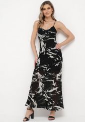 Czarna Sukienka Maxi Ozdobiona Marmurkowym Wzorem z Cienkimi Ramiączkami Fidellma. Czarne sukienki Born2be, l, bez wzorów, eleganckie, bez kołnierzyka, bez ramiączek, maxi, rozkloszowane. Za 169.99 zł.