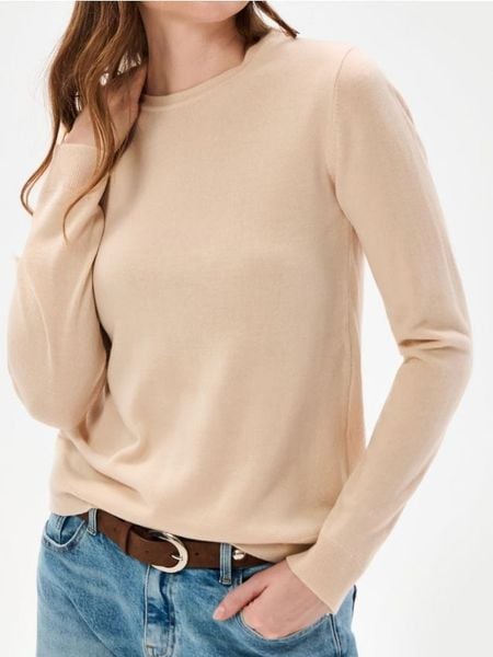 Lekki sweter basic - beżowy. Brązowe swetry Sinsay, l, bez wzorów, bez ramiączek. Za 29.99 zł.