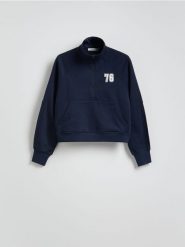 Bluza ze stójką - granatowy. Niebieskie bluzy Reserved, l, bez wzorów, z bawełny, bez kaptura. Za 89.99 zł.
