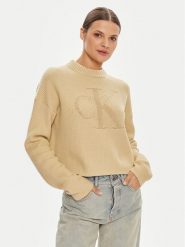 Calvin Klein Jeans Sweter Logo Intarsia J20J223615 Beżowy Relaxed Fit. Brązowe swetry Calvin Klein Jeans, l, bez wzorów, z bawełny, bez ramiączek. Za 299.99 zł.
