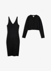 Zestaw z dzianiny: sukienka i sweter (2 części). Czerwone swetry bonprix, bez wzorów, z dzianiny, bez ramiączek. Za 189.99 zł.
