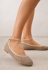 Ciemnobeżowe Siateczkowe Balerinki z Wkładką ze Skóry Naturalnej Ozdobione Aplikacją Adriarissa. Brązowe baleriny Born2be, z aplikacjami, ze skóry, biznesowe, bez obcasa, bez zapięcia. Za 69.99 zł.