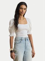LAUREN RALPH LAUREN Bluzka 200P09102001 Biały Slim Fit. Białe bluzki Lauren Ralph Lauren, xl, bez wzorów, z bawełny, bez kołnierzyka, bez ramiączek. Za 769.99 zł.