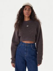 Tommy Jeans Sweter Badge DW0DW22024 Brązowy Regular Fit. Brązowe swetry Tommy Jeans, l, bez wzorów, z jeansu, bez ramiączek. Za 409.99 zł.