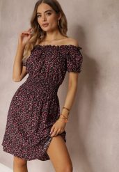 Czarno-Czerwona Bawełniana Sukienka z Gumką w Talii o Fasonie Hiszpanki Jazmi. Czarne sukienki Renee, na co dzień, l, z aplikacjami, z bawełny, eleganckie, bez kołnierzyka, bez ramiączek, midi, kopertowe. W wyprzedaży za 39.99 zł.