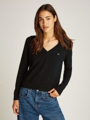 TOMMY JEANS Sweter w kolorze czarnym rozmiar: M. Czarne swetry Tommy Jeans, m, bez wzorów, z bawełny, bez ramiączek. Za 352.21 zł.