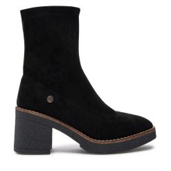 Botki Refresh. Czarne botki Refresh, bez wzorów, bez obcasa, na słupku, bez zapięcia. Za 139.99 zł.