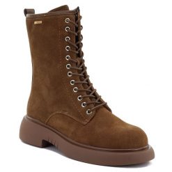 Skórzane botki damskie workery zamszowe camel Big Star UU274611. Brązowe botki BIG STAR, bez wzorów, ze skóry, retro, bez obcasa, bez zapięcia. Za 319.99 zł.
