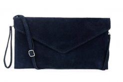 Skórzana kopertówka granatowa N12. Torebki klasyczne bez wzorów, ze skóry, bez dodatków. Za 84.90 zł.