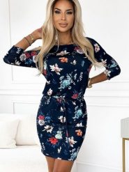 Sukienka Model 13-160 Flowers/Navy - Numoco. Niebieskie sukienki NUMOCO, na imprezę, l, bez wzorów, z elastanu, sportowe, bez kołnierzyka, bez ramiączek, sportowe. Za 218.32 zł.