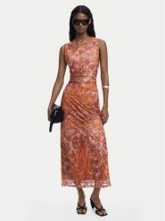 Desigual Sukienka koktajlowa Lua 25WWVK26 Pomarańczowy Slim Fit. Brązowe sukienki Desigual, l, bez wzorów, z syntetyku, wizytowe, bez kołnierzyka, bez ramiączek. Za 539.99 zł.