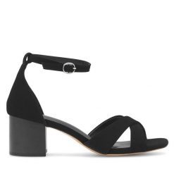 Sandały JENNY. Czarne sandały Jenny, bez wzorów, bez obcasa, na słupku, bez zapięcia. Za 129.99 zł.