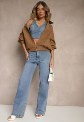 Niebieskie Szerokie Jeansy High Waist z Wiskozą Liolea. Niebieskie jeansy Renee, bez wzorów, z jeansu, eleganckie, z podwyższonym stanem. W wyprzedaży za 80.99 zł.