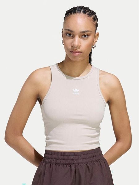 Adidas Top Essentials KD3822 Beżowy Slim Fit. Brązowe topy adidas, m, bez wzorów, z bawełny, bez kołnierzyka, bez ramiączek. Za 81.99 zł.