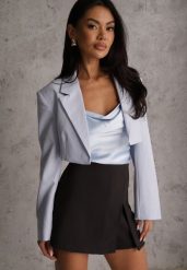 Czarne Spódnico-Spodenki High Waist z Ozdobnym Rozcięciem Sinessei. Czarne szorty Renee, bez wzorów, eleganckie. Za 74.99 zł.