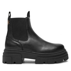 Sztyblety Tommy Hilfiger. Czarne botki Tommy Hilfiger, bez wzorów, bez obcasa, na płaskiej podeszwie, bez zapięcia. Za 499.99 zł.