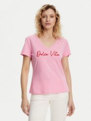 Morgan T-Shirt 251-DOLCE Różowy Regular Fit. Czerwone t-shirty Morgan, xs, bez wzorów, z bawełny, bez kołnierzyka, bez ramiączek. Za 99.99 zł.