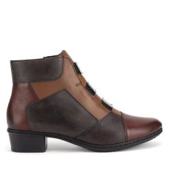 Trzewiki Rieker. Brązowe botki Rieker, bez wzorów, bez obcasa, na płaskiej podeszwie, bez zapięcia. Za 335.00 zł.