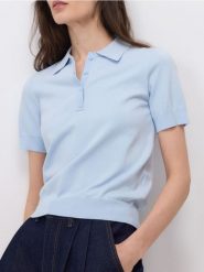 Sweter polo z wiskozą - jasnoniebieski. Niebieskie swetry Reserved, l, bez wzorów, z dzianiny, bez ramiączek. Za 99.99 zł.