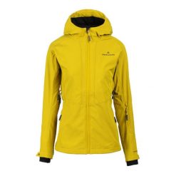 Kurtka softshell damska Vara SS. Żółte kurtki przejściowe sportowe Bergson, bez wzorów, z softshellu, bez kaptura, trekkingowe. Za 499.00 zł.