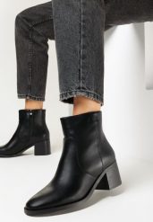 Czarne Botki na Niskim Słupku Alwecca. Czarne botki Born2be, bez wzorów, bez obcasa, na obcasie, bez zapięcia. Za 59.99 zł.