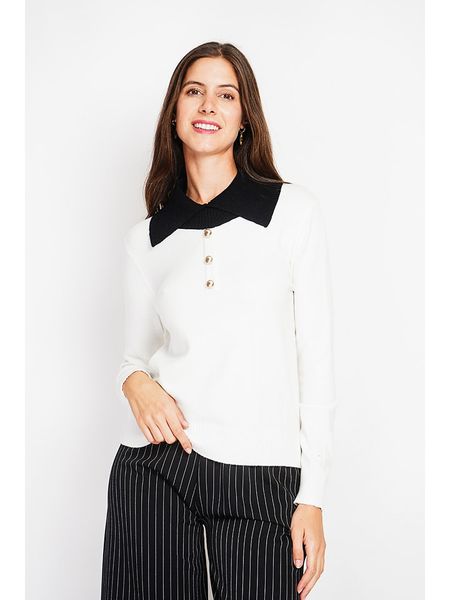 William de Faye Sweter w kolorze biało-czarnym rozmiar: 42. Białe swetry William de Faye, bez wzorów, klasyczne, bez ramiączek. Za 104.99 zł.