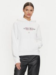 Guess Jeans Bluza W4YQ15 KC811 Biały Regular Fit. Białe bluzy Guess Jeans, xxl, z aplikacjami, z bawełny, bez ramiączek, bez kaptura. Za 179.99 zł.