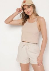 Beżowy Bawełniany Top o Dopasowanym Kroju na Ramiączkach Lileene. Brązowe topy Born2be, l, bez wzorów, z bawełny, eleganckie, bez kołnierzyka, bez ramiączek. W wyprzedaży za 38.24 zł.