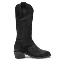 Kowbojki Tamaris. Czarne kozaki Tamaris, bez wzorów, bez obcasa, na słupku, bez zapięcia. Za 739.99 zł.