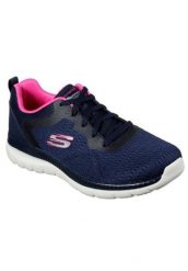 Buty sportowe Sneakersy damskie, Skechers Bountiful-Quick Path. Niebieskie buty treningowe Skechers, na lato, bez wzorów, z materiału, przed kostkę, bez zapięcia, trekkingowe. Za 169.00 zł.