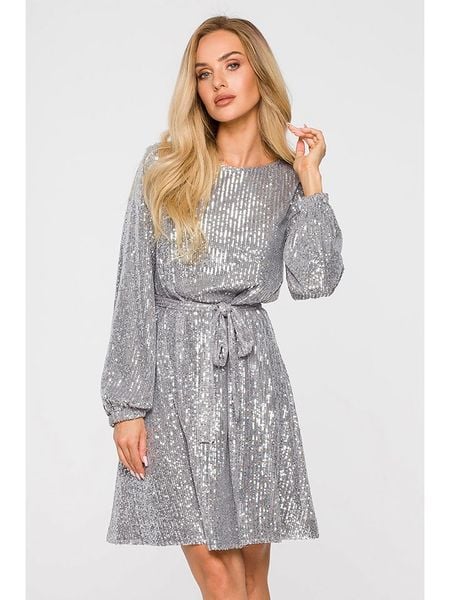 Made of emotion Sukienka w kolorze srebrnym rozmiar: S. Szare sukienki Made Of Emotion, s, bez wzorów, bez kołnierzyka, bez ramiączek, mini. Za 229.99 zł.