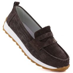 Skórzane mokasyny zamszowe brązowe Sergio Leone SP009. Brązowe mokasyny Sergio Leone, bez wzorów, ze skóry. Za 159.99 zł.