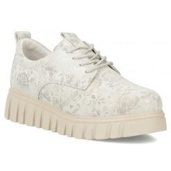 Skórzane półbuty na platformie w kwiaty srebrne DP6846 Filippo. Szare półbuty wsuwane Filippo, bez wzorów, ze skóry, bez obcasa, na platformie. Za 219.99 zł.