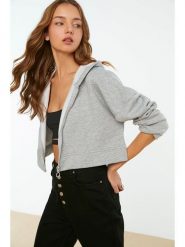Trendyol Bluza w kolorze szarym rozmiar: XL. Szare bluzy Trendyol, xl, bez wzorów, z bawełny, bez ramiączek, bez kaptura. Za 79.03 zł.