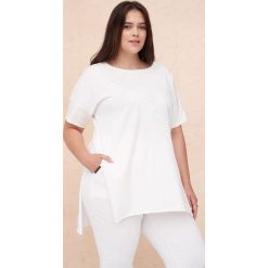 Tunika Damska Letaro Plus Size Ekri. Tuniki blue shadow, plus size, z aplikacjami, z bawełny, sportowe, bez kołnierzyka, bez ramiączek. Za 169.90 zł.